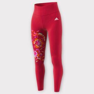 Adidas x FARM Rio Vibrant Red High-Waisted Leggings XL Floral Design Tights NWT